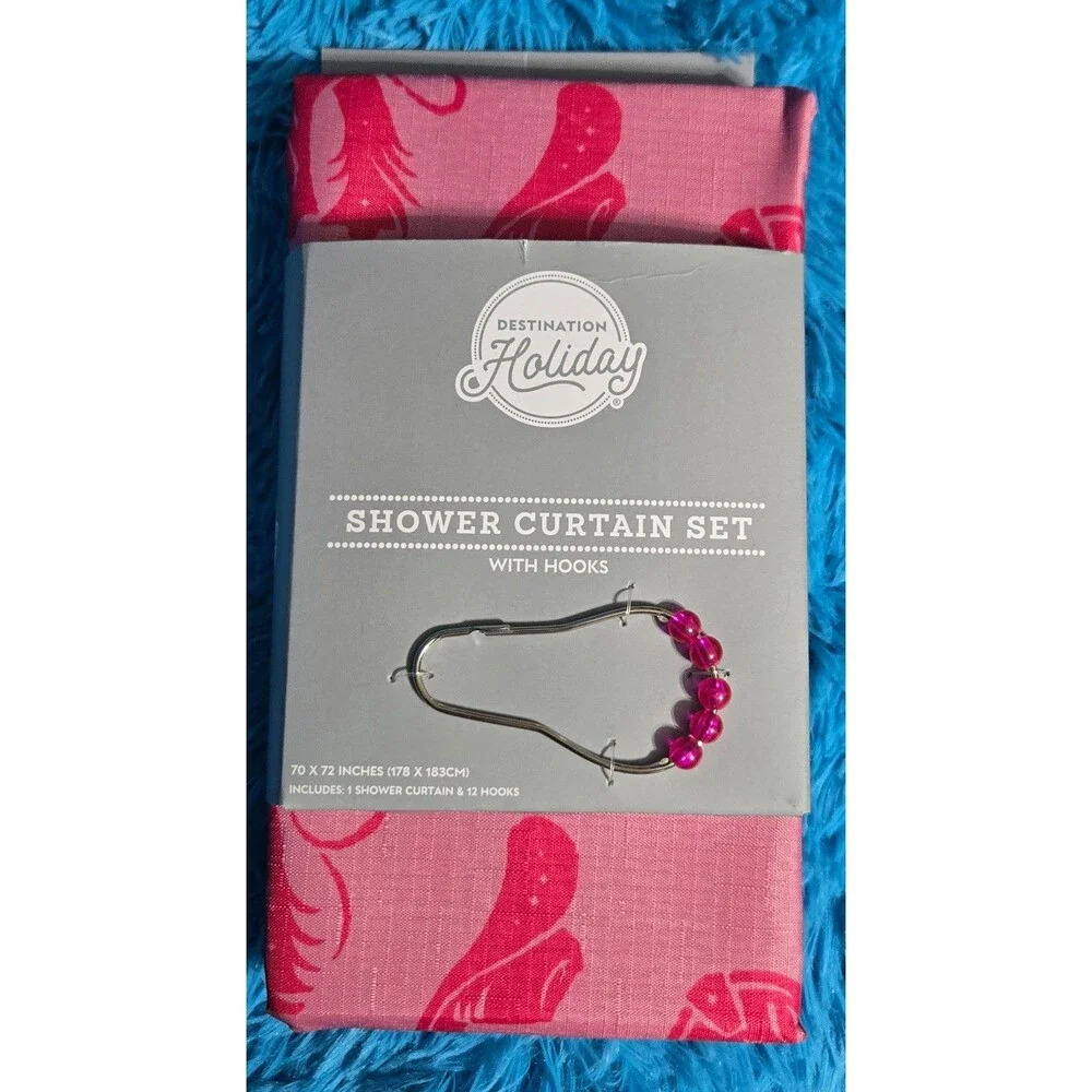Destination Holiday Pink Cowgirl Shower Curtain 70x72 Polyester w/12 Hooks